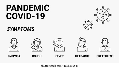 first symptoms of pandemic coronavirus covid-19 appears in people are cough, fever, breathless, headache, with lineal viruses background vector illustration in lineal style