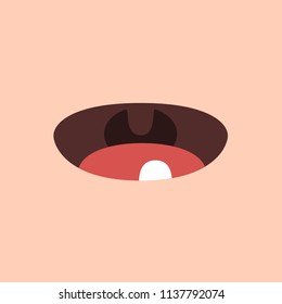 First teeth growing. Closeup view on open mouth of baby. Vector illustration in flat style