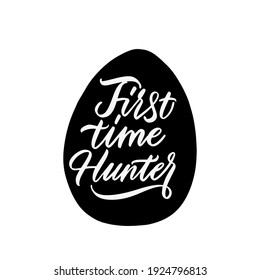 Erstmals Jäger, Schwarz-Weiß-Schrift für Design. Handgezeichnete Kalligraphie und Pen-Schrift. Design für Urlaubskarte und Einladung des glücklichen Ostertages.