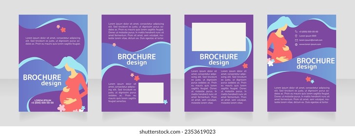 First time mom blank brochure design. Template set with copy space for text. Premade corporate reports collection. Editable 4 paper pages. Rounded Mplus 1c Bold, Nunito Light fonts used