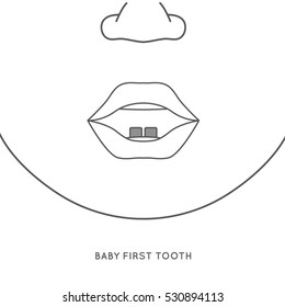 First tooth creative design. Vector illustration in grey colours on a white background. Medicine, healthcare and childhood concept. 