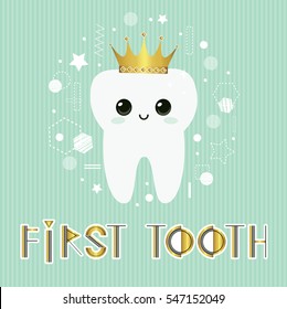 First tooth. Cute vector illustration for children. Kids party