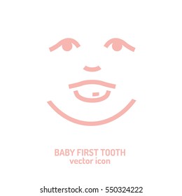 First tooth icon. Vector illustration in pink colour on a white background. Medicine, healthcare and childhood concept.