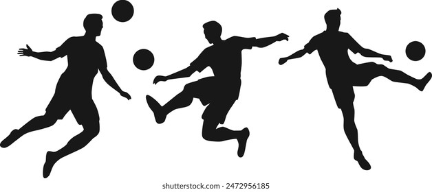 first touch and heading position playing soccer silhouette set