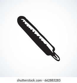 First treat device isolated on white panel background. Web outline logo concept. Freehand black ink linear hand drawn flat emblem sketchy in art retro cartoon doodle graphic style pen on paper