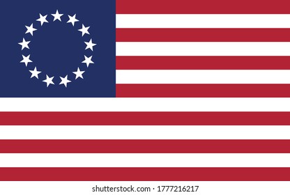 First United States flag vector graphic. Rectangle American flag illustration. United States country flag is a symbol of freedom, patriotism and independence.