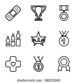 first vector icons. Set of 9 first outline icons such as ranking, bandage, medal, trophy