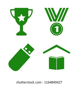 first vector icons set. with flash driver, school, medal and trophy cup in set