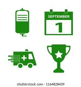 first vector icons set. with first september calendar, trophy cup, drop counter and ambulance car in set