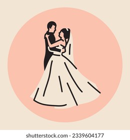 Primer baile de bodas del icono de la línea negra recién casada. Pictograma para página web, aplicación móvil, promoción.