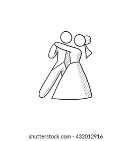 Primer icono de bodas de la danza vectorial de bodas aislado en el fondo. Dibujo mano Icono de baile de bodas. Primer icono del boceto de baile de bodas para infografía, sitio web o aplicación.