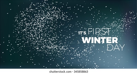 It's first winter day blue vector card. modern christmas dark background