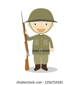 First World War Soldier Cartoon Character. Vector Illustration. Kids History Collection.