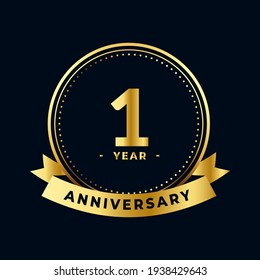 First Year Anniversary Celebration Gold and Black Isolated Vector