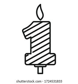 First year birthday candle icon. Outline first year birthday candle vector icon for web design isolated on white background