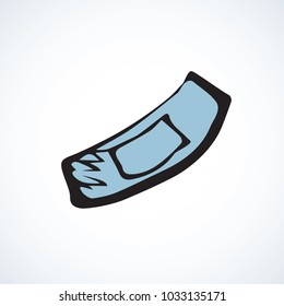 Firstaid elastic plastic emplastrum isolated on white. Web outline cartoon healthcare logo concept. Freehand linear black ink hand drawn flat emblem sketchy in retro doodle graphic style pen on paper
