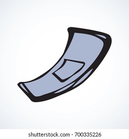 Firstaid elastic plastic emplastrum isolated on white background. Web outline cartoon logo concept. Freehand linear black ink hand drawn flat emblem sketchy in retro doodle graphic style pen on paper