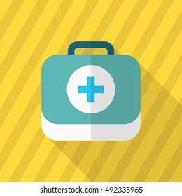 First-aid kit icon , Vector flat long shadow design.