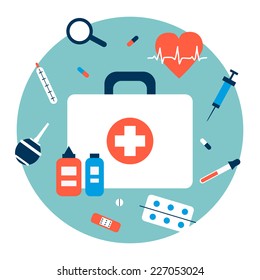 First-aid kit illustration in flat design style. 