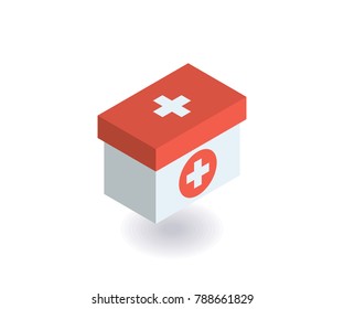 First-aid kit, medicine chest icon. Vector illustration in flat isometric 3D style.