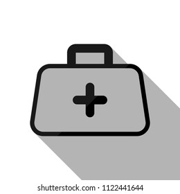 first-aid kit, outline symbol. Black object with long shadow on white background