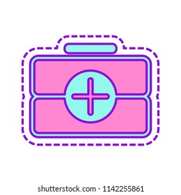 first-aid kit, outline symbol. Colored sketch with dotted border on white background