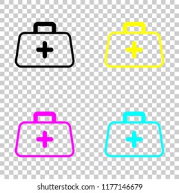 first-aid kit, outline symbol. Colored set of cmyk icons on transparent background