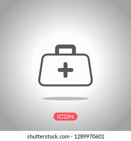 first-aid kit, outline symbol. Icon under spotlight. Gray background