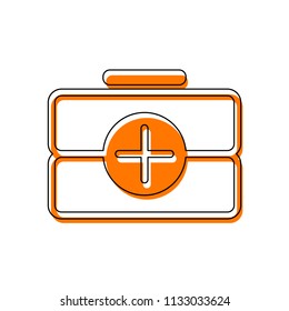 first-aid kit, outline symbol. Isolated icon consisting of black thin contour and orange moved filling on different layers. White background