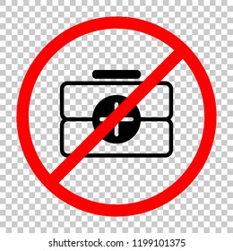 first-aid kit, outline symbol. Not allowed, black object in red warning sign with transparent background