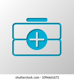 first-aid kit, outline symbol. Paper design. Cutted symbol with shadow