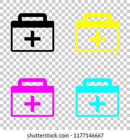 first-aid kit, simple icon. Colored set of cmyk icons on transparent background