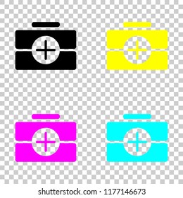 first-aid kit, simple icon. Colored set of cmyk icons on transparent background