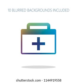first-aid kit, simple icon. Colorful logo concept with simple shadow on white. 10 different blurred backgrounds included