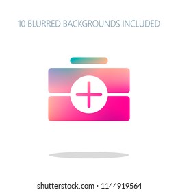 first-aid kit, simple icon. Colorful logo concept with simple shadow on white. 10 different blurred backgrounds included