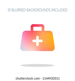 first-aid kit, simple icon. Colorful logo concept with simple shadow on white. 10 different blurred backgrounds included