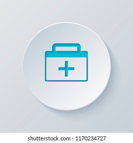 first-aid kit, simple icon. Cut circle with gray and blue layers. Paper style