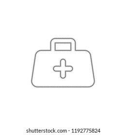 first-aid kit, simple icon. Dotted outline silhouette with shadow on white background