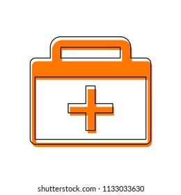 first-aid kit, simple icon. Isolated icon consisting of black thin contour and orange moved filling on different layers. White background