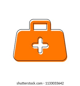 first-aid kit, simple icon. Isolated icon consisting of black thin contour and orange moved filling on different layers. White background