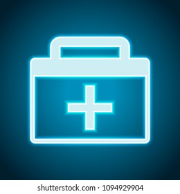 first-aid kit, simple icon. Neon style. Light decoration icon. Bright electric symbol