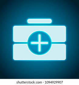 first-aid kit, simple icon. Neon style. Light decoration icon. Bright electric symbol