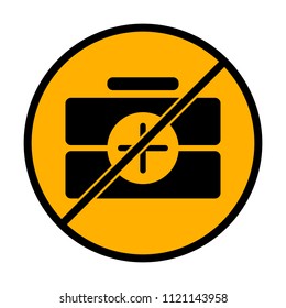 first-aid kit, simple icon. not allowed, black object in warning sign with orange background color