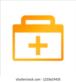 first-aid kit, simple icon. Orange sign with low light on white background