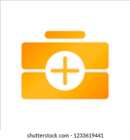 first-aid kit, simple icon. Orange sign with low light on white background