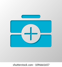 first-aid kit, simple icon. Paper design. Cutted symbol with shadow