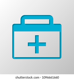 first-aid kit, simple icon. Paper design. Cutted symbol with shadow