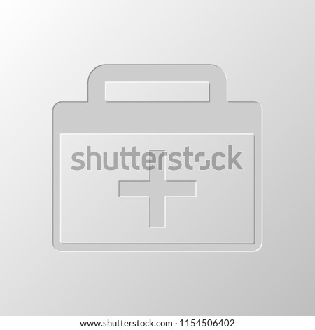 first-aid kit, simple icon. Paper design. Cutted symbol. Pitted style