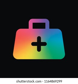 first-aid kit, simple icon. Rainbow color and dark background