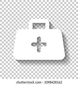 first-aid kit, simple icon. White icon with shadow on transparent background